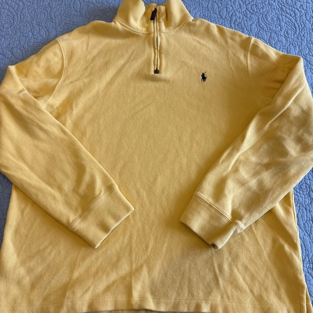 Polo Ralph Lauren Mens Large Long Sleeve 1/4 Zip Pullover Yellow Sweater